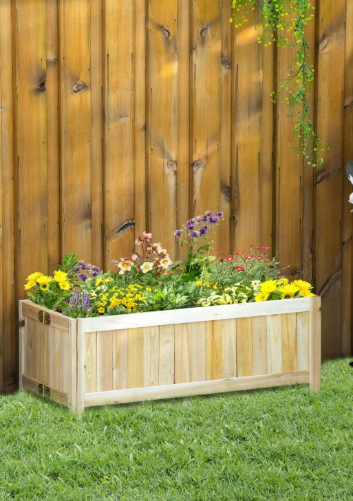 Foldable Raised Garden Bed, Wooden Planter Box, Herb Garden Planter with Drainage Holes, for Backyard, Patio to Grow Vegetables, Herbs, and Flowers, 27.6" x 11.6" x 9.8"