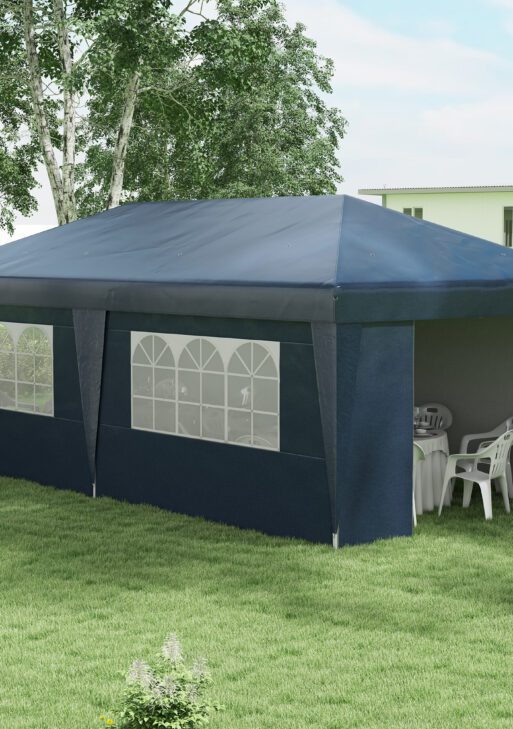 10' x 19.5' Pop Up Canopy Tent Height Adjustable Event Shelter w/ Sidewalls, Leg Weight Bags, Wheeled Carry Bag, Blue