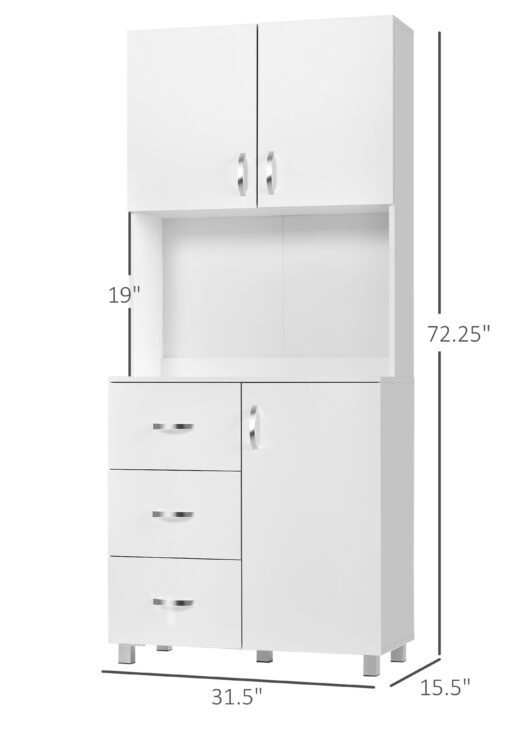Freestanding Kitchen Buffet with Hutch Storage Organizer with 2 Door Cabinets, 3 Drawers and Open Countertop, Adjustable Shelf, White