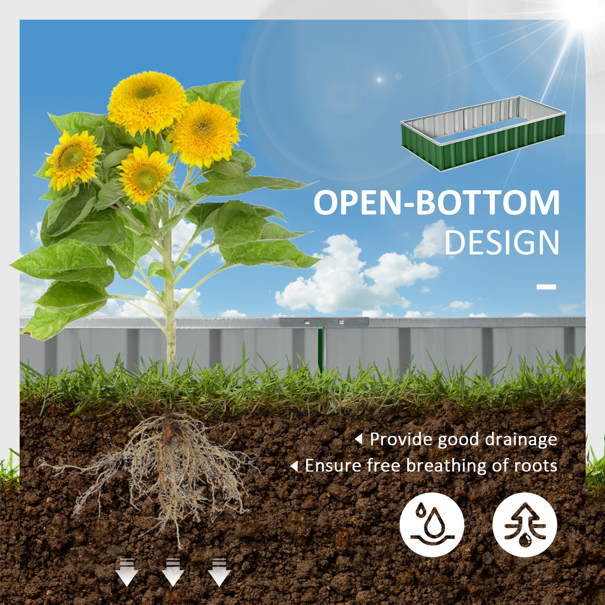5.7' x 3' x 1' Raised Garden Bed, Galvanized Metal Planter Box for Vegetables Flowers Herbs, Green - Image 2