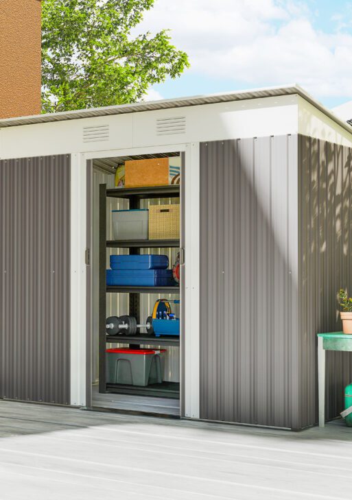 7' x 4' Metal Garden Shed, Backyard Tool Storage Shed with Dual Locking Doors, 2 Air Vents and Steel Frame, Light Gray