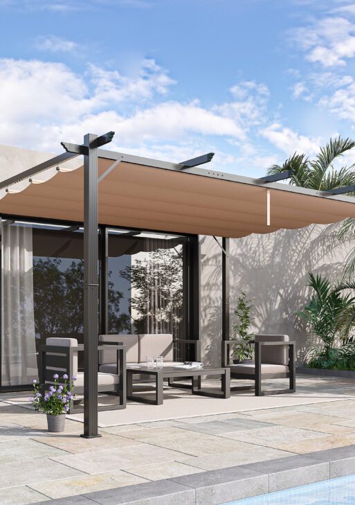 10' x 13' Outdoor Pergola Gazebo Backyard Canopy Cover Adjustable Sunshade, Gray