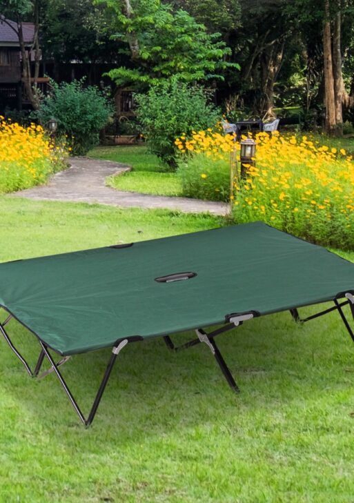 2 Person Folding Camping Cot for Adults, 50" Extra Wide Outdoor Portable Sleeping Cot with Carry Bag, Elevated Camping Bed, Beach Hiking, Green