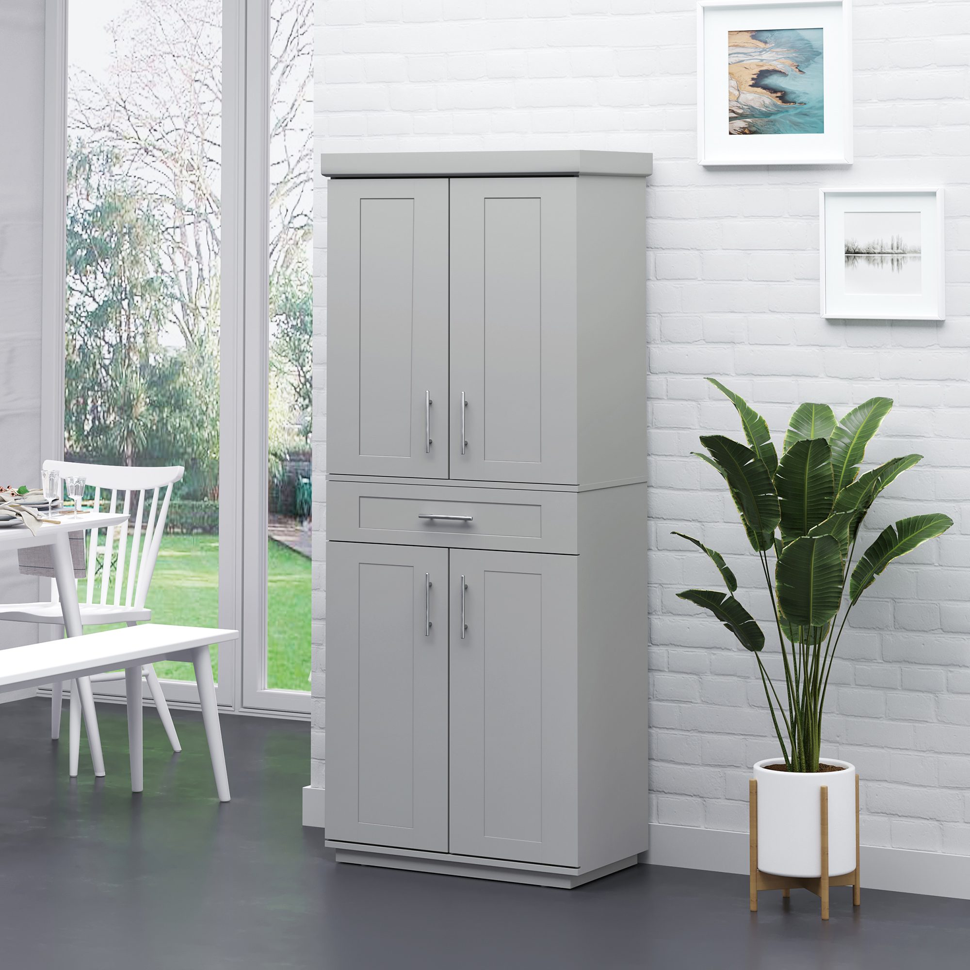 Modern Kitchen Pantry Freestanding Cabinet Cupboard with Doors and Drawer, Adjustable Shelving, Gray