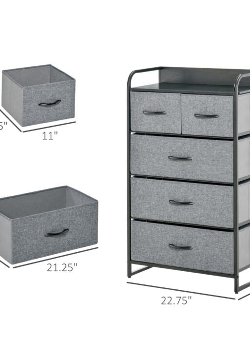 5-Drawer Dresser Tower Chest of Drawers Organizer with Steel Frame Gray