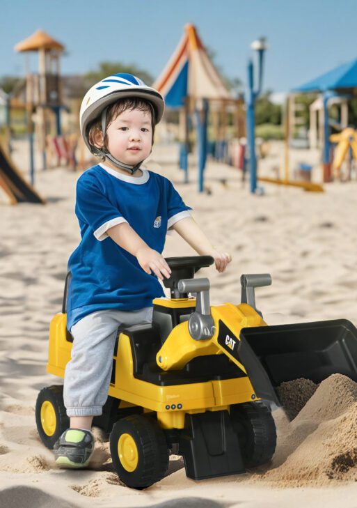 Caterpillar CAT Licensed Kids Ride on Excavator No Power Construction Vehicles with Manual Shovel, Horn, Hidden Storage