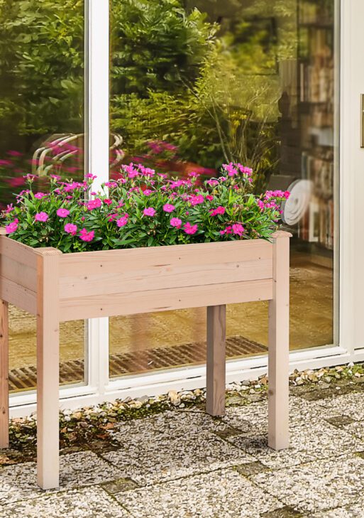 Raised Garden Bed with Legs, 34" x 18" x 30", Elevated Wooden Planter Box, Self-Draining with Bed Liner for Vegetables, Herbs, and Flowers Backyard, Patio, Balcony Use, Natural