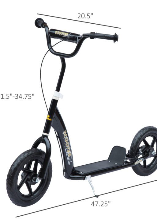 Kick Scooter for Kids 5-12 Years Old with Adjustable Height Handlebar, Non-slip Footplate, Big Wheels, Rear Brake, Black