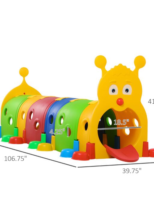 Caterpillar Tunnel, Toddler Tunnel for Kids Crawl and Climb Through, Kids' Play Structure Indoor Outdoor, 6 Sections, Multicolored