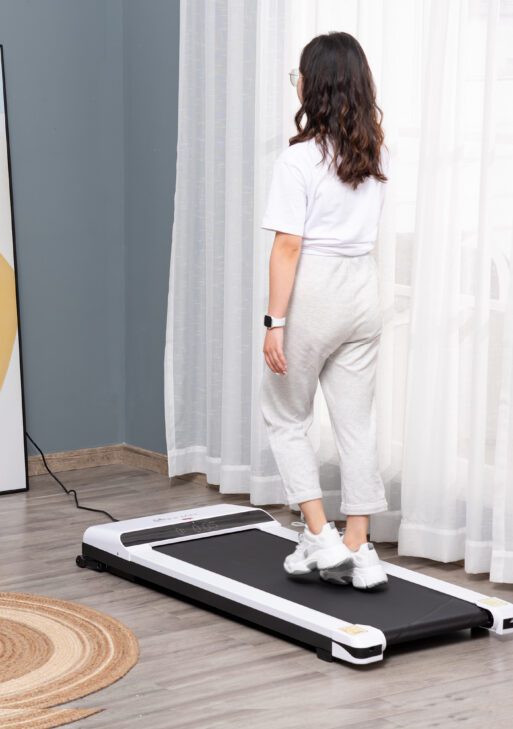 Home Gym Treadmill, Walking / Jogging Exercise Machine w/ LCD Monitor, White