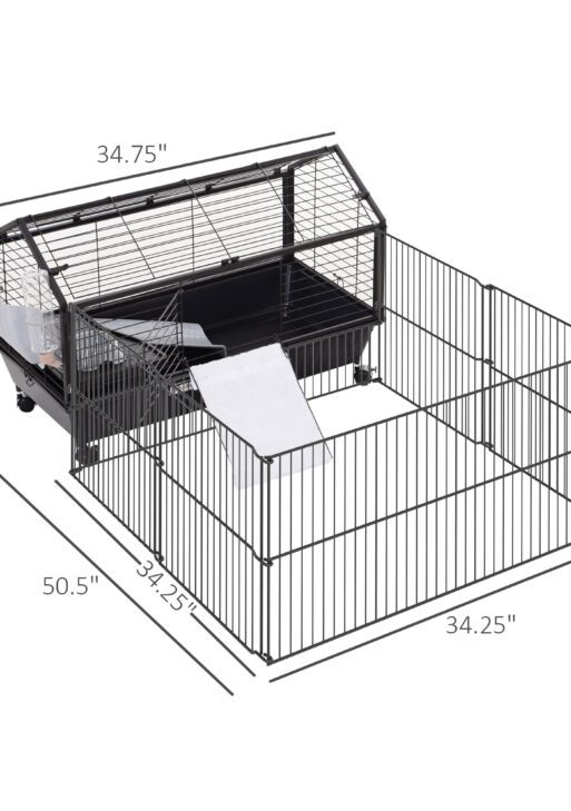 Rolling Metal Rabbit, Guinea Pig, or Small Animal Hutch Cage with Main House and Run