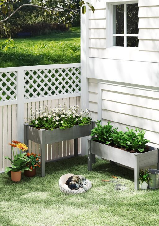 2 Tier Raised Garden Bed, Wooden Elevated Planter Box with Legs, Outdoor Plant Bed for Flowers Vegetables Herbs Gray