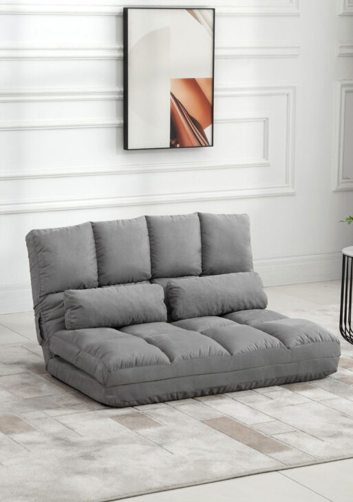 Convertible Floor Sofa Chair, Folding Couch Bed, Guest Chaise Lounge with 2 Pillows, Adjustable Backrest and Headrest, 40.25" L, Light Gray
