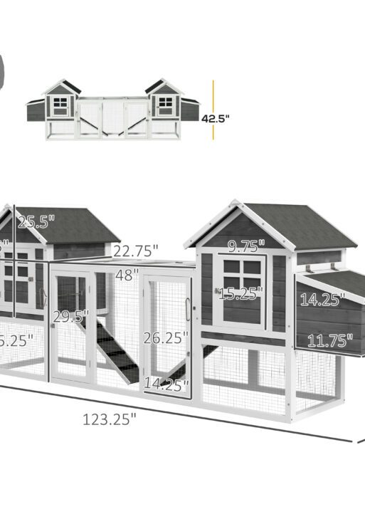 124" Dual Chicken Coop, Large Chicken House, Gray