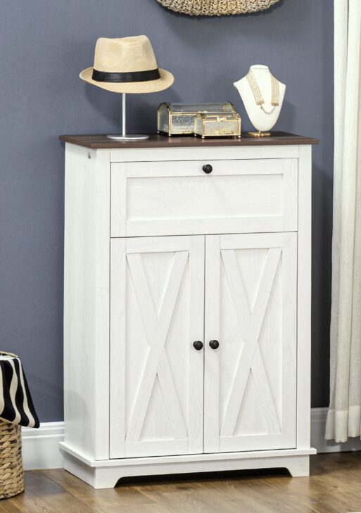 Farmhouse Sideboard Storage Cabinet with Doors and Drawer for Kitchen, Living room, 23.5"x11.75"x34.5", White