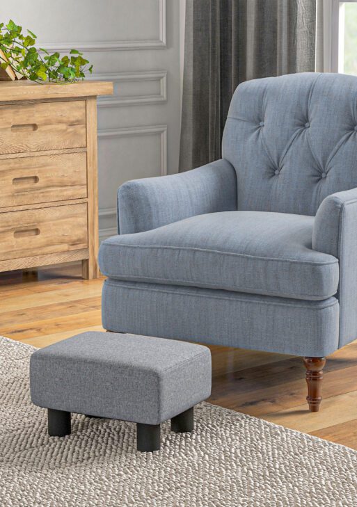 Ottoman Foot Rest, Small Foot Stool with Linen Fabric Upholstery and Plastic Legs, Cube Ottoman for Living Room, Gray