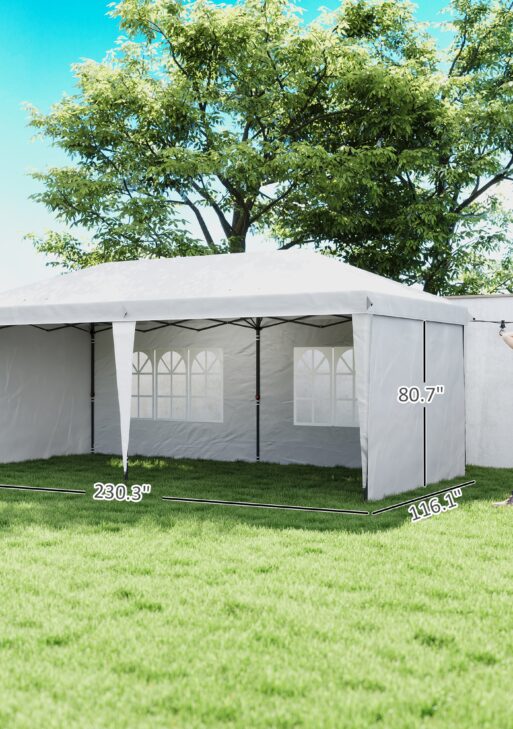 10' x 20' Pop Up Canopy Tent with 4 Sidewalls, Instant Gazebo with Carry Bag for Garden, Patio, White
