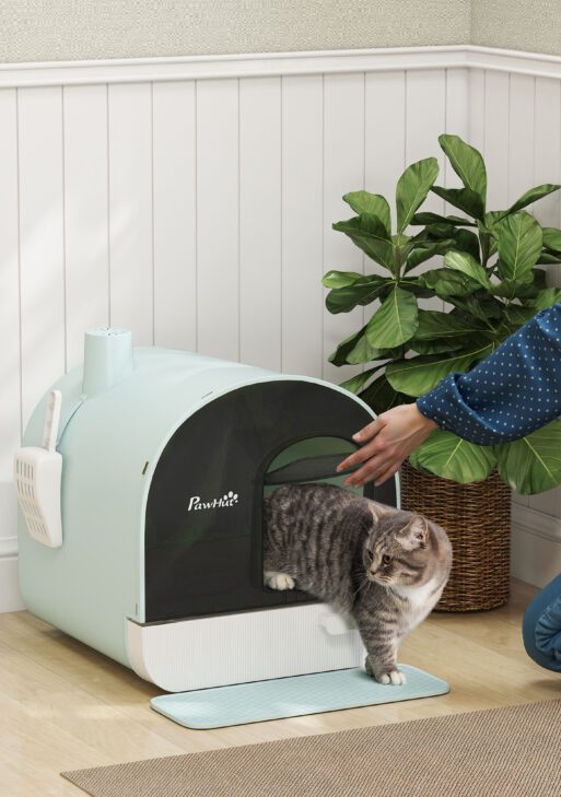 Fully Enclosed Cat Litter Box with Lid & Drawer Design, Covered Litter Box Anti-Leakage, Anti-Splashing, for Indoor Cats from Kitten to Adult, with Scoop & Mat, Easy Clean, Odor Control, Green