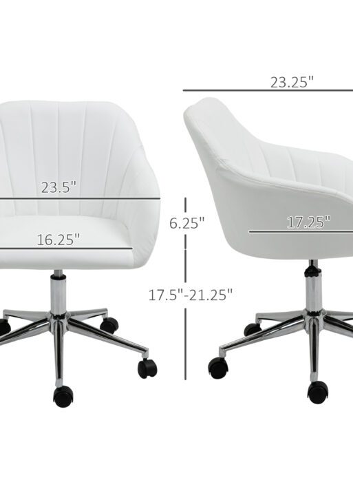 Mid Back Home Office Chair Computer Desk Chair with PU Leather, Adjustable Height, Swivel Wheels for Study, Bedroom, White