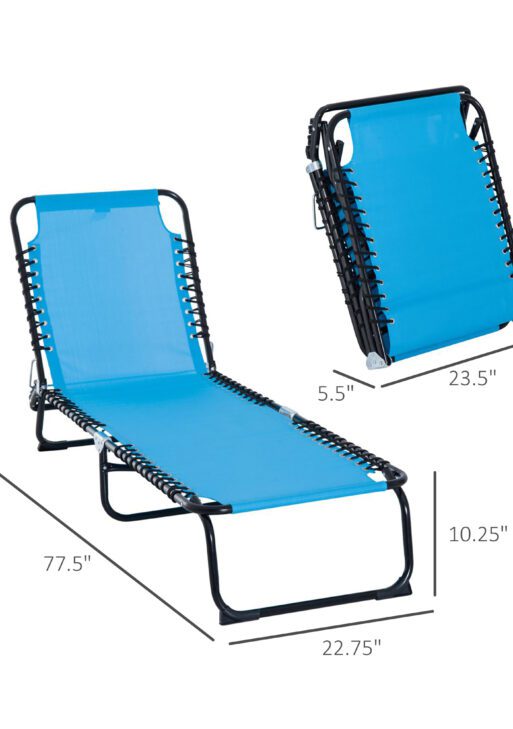 Foldable Chaise Lounge, 4-Position Reclining Back, Trifold Portable design and Breathable Mesh for Poolside,Camping, Hiking - Light Blue