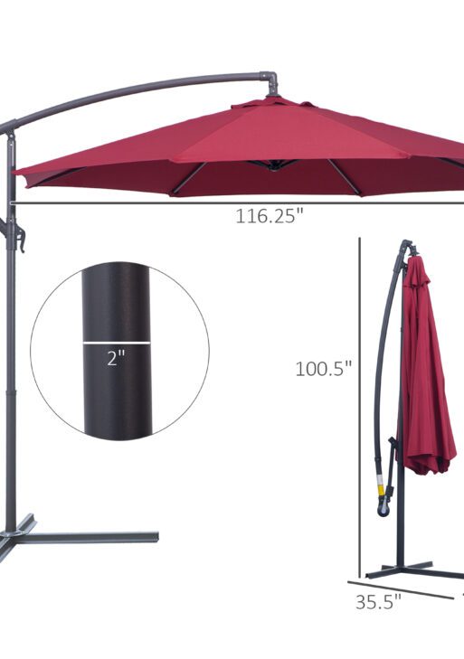10' Cantilever Patio Umbrellas with UV and Water Resistant for Patio & Backyard Comfortable Red