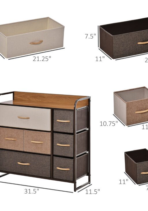 3-Tier Storage Organizer for Bedroom Entryway, 7-Drawer Dresser with Steel Frame for Bedroom, Maple Wood