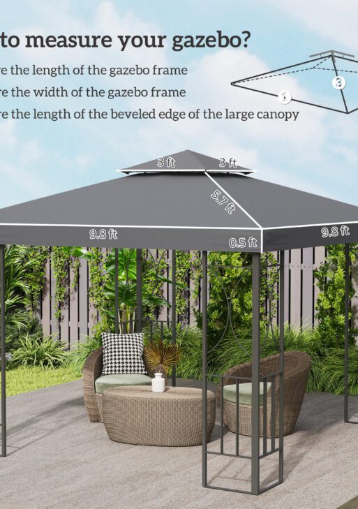 Gazebo Replacement Canopy for Model 01 -0153, 2-Tier Top Cover for 9.8' x 9.8' Gazebo, Charcoal (TOP ONLY)