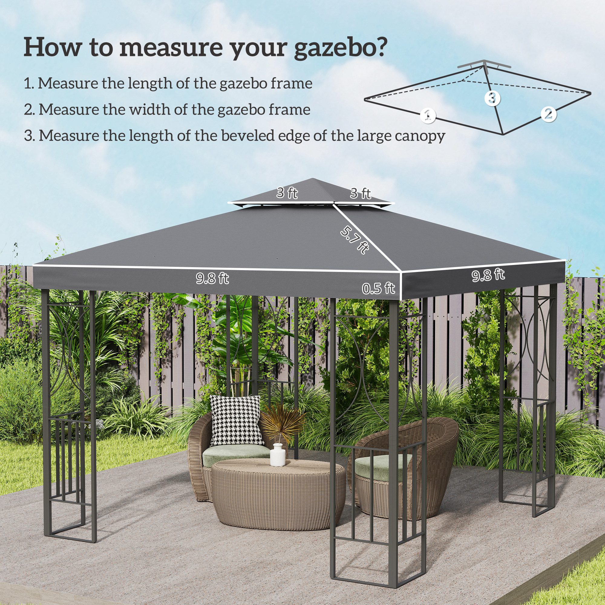 Gazebo Replacement Canopy for Model 01 -0153, 2-Tier Top Cover for 9.8' x 9.8' Gazebo, Charcoal (TOP ONLY) - Image 1