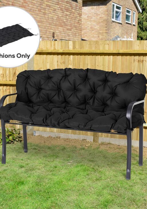 59" x 38" Tufted Bench Cushion for Outdoor Furniture, 3-Seater Replacement for Swing Chair, Patio Sofa/Couch, Black