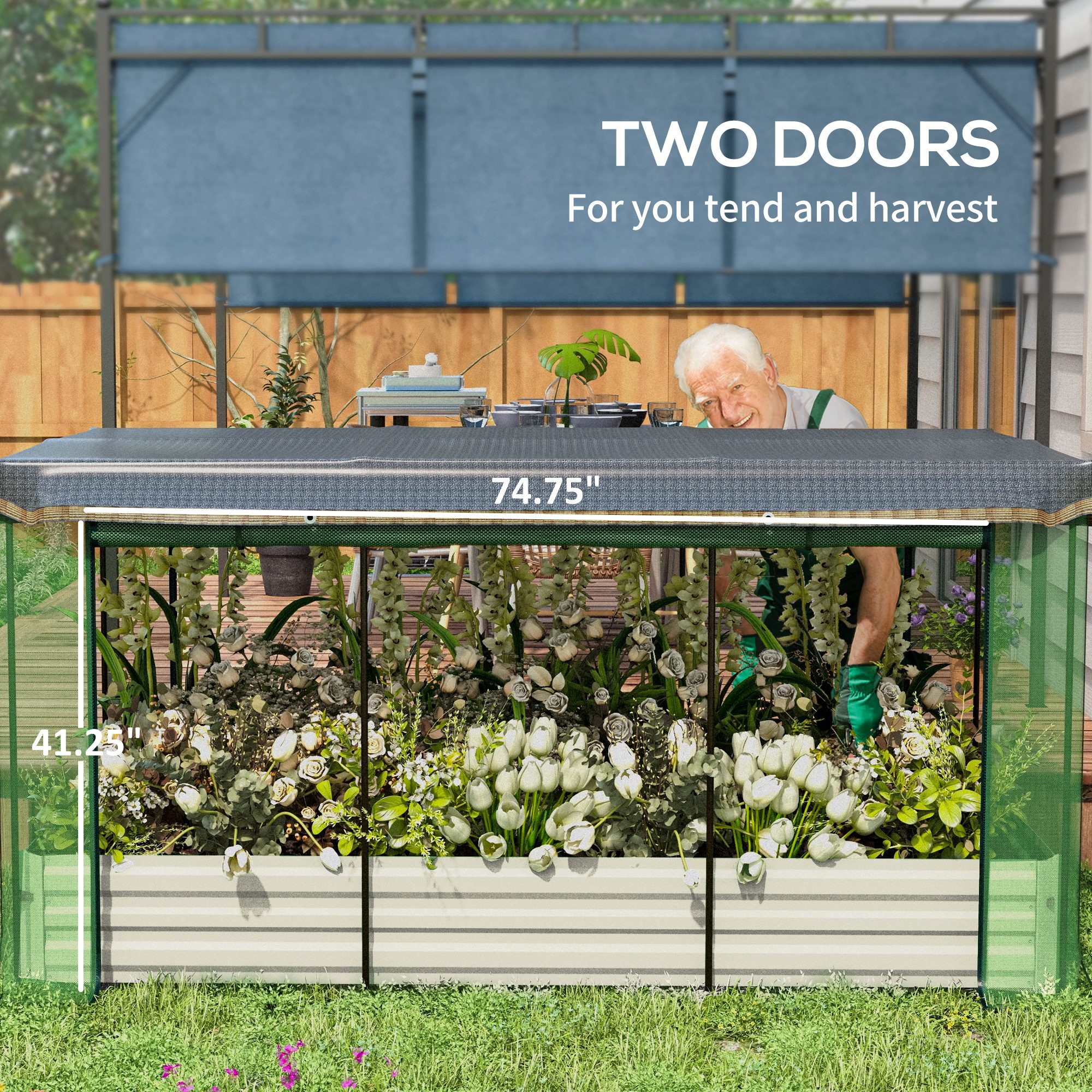 Galvanized Steel Planter Box with Crop Cage and Shade Cloth, Raised Garden Bed for Flowers, Veggies and Herbs, Beige - Image 4