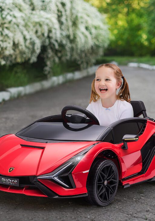 12V Lamborghini SIAN Licensed Electric Car for kids with Remote Control, Horn, Music, & Headlights, Red