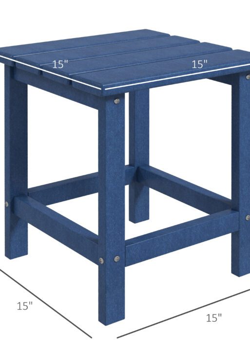 Patio Side Table, 15" Square Outdoor End Table, HDPE Plastic Tea Table for Adirondack Chair, Backyard or Lawn, Blue