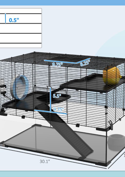 30" Hamster Cage, Gerbil Cage with Glass Basin for Small Hamsters, Black
