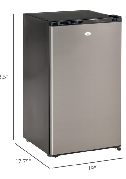 Mini Fridge with Freezer, Compact Mini Refrigerator with 3.3Cu Ft Capacity, Adjustable Shelves and Temperature and Reversible Door for Bedroom, Black/Silver