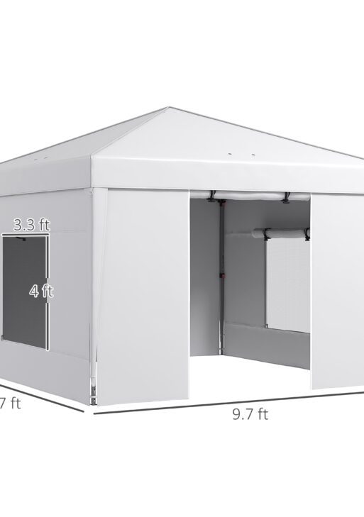 9.7' x 9.7' Pop Up Canopy with Sidewalls, Portable Canopy Tent with 2 Mesh Windows, Reflective Strips, Carry Bag, White