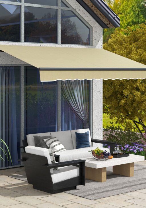 8' x 6.5' Retractable Awning, 280gsm UV Resistant Sunshade Shelter for Deck, Balcony, Yard, Beige