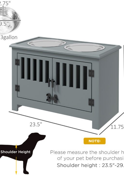 Dog Food Storage Cabinet with Bowls & Dog Feeding Station, Gray