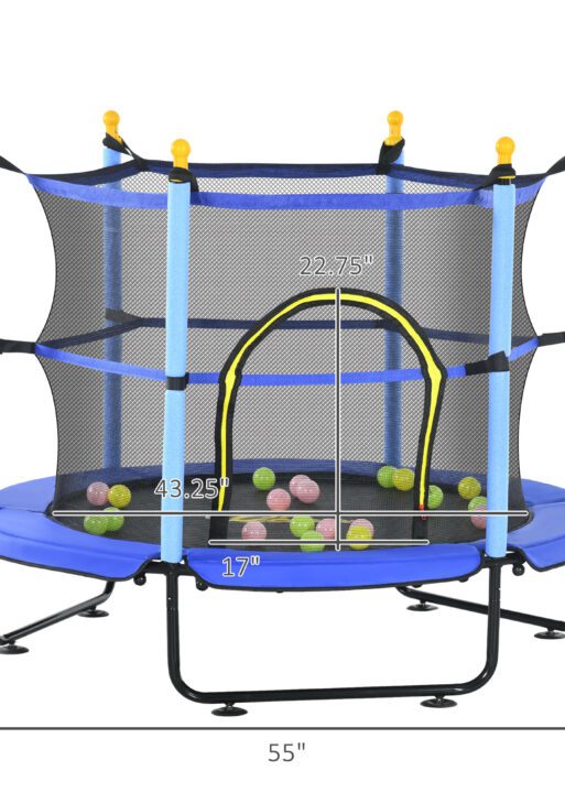 4.6' Trampoline for Kids with Safety Enclosure & Ball Pit, Blue