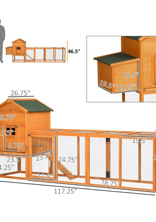 Extra Large Run Included Chicken Coop with Removable Tray Orange