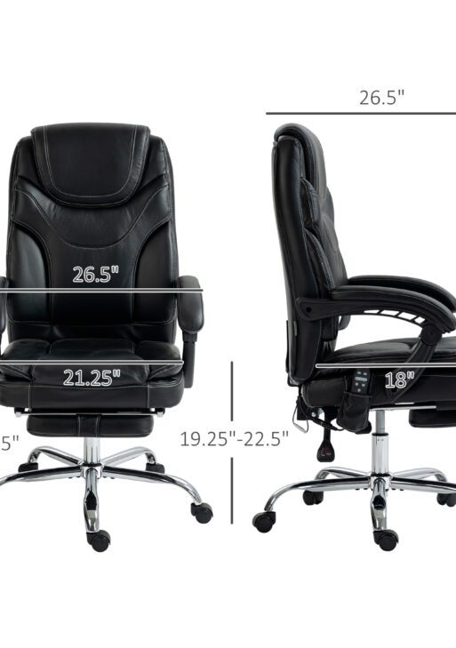 6 Point Vibration Massage Office Chair, PU Leather Heated Reclining Computer Chair with Footrest, Black