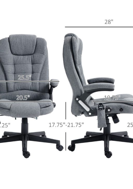 6 Point Vibrating Massage Office Chair with Heat, Linen High Back Massage Desk Chair with Reclining Backrest, Gray