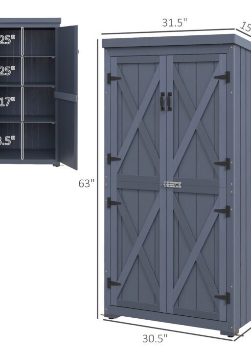 Outdoor Storage Cabinet Garden Shed with Waterproof Galvanized Metal Roof and Lockable Door, Gray
