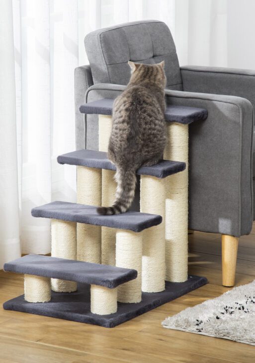 Cat Tree with 4 Steps for High Beds w/ Sisal Scratching Post