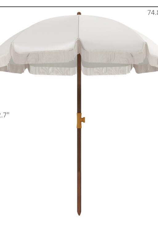 6.2' Beach Umbrella for Travel, Vent, Ruffles, Carry Bag, Portable Outdoor Umbrella for Garden, Light Gray