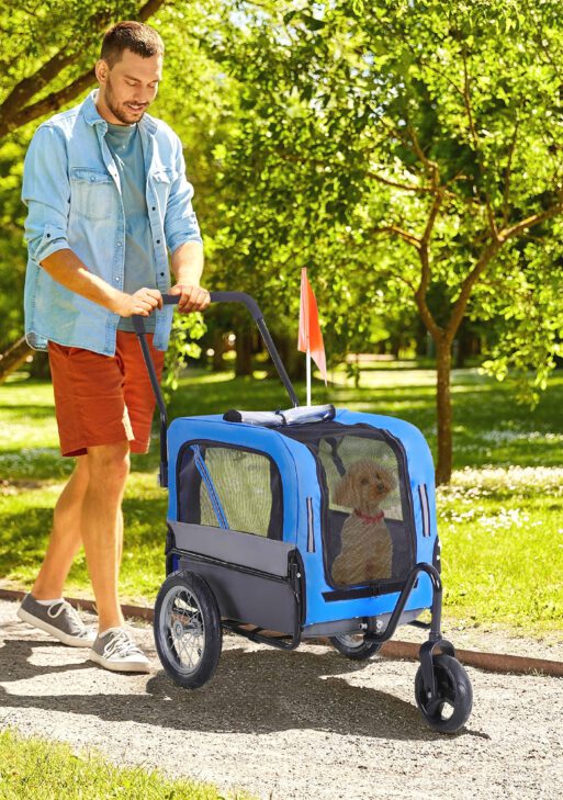 2-in-1 Small Dog Bike Trailer and Bike Stroller with Hitch, Bicycle Trailer Sidecar Bike Wagon Cart Carrier Attachment for Travel, Blue