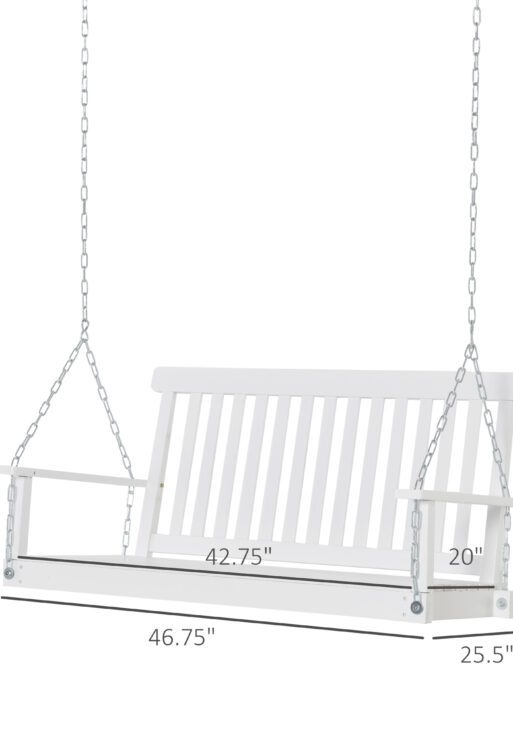 2-Seater Hanging Porch Swing Outdoor Patio Swing Chair Seat with Slatted Build and Chains, 440lbs Weight Capacity, White