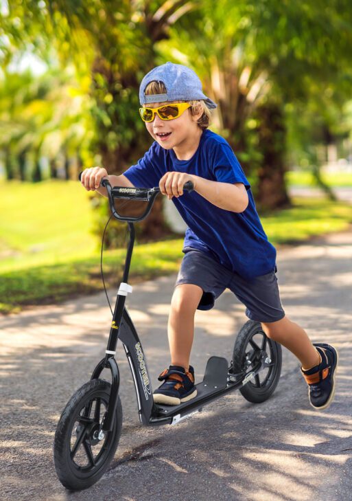 Kick Scooter for Kids 5-12 Years Old with Adjustable Height Handlebar, Non-slip Footplate, Big Wheels, Rear Brake, Black
