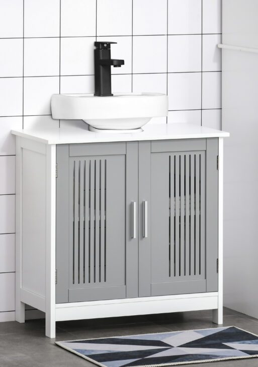 Under Sink Pedestal Storage Bathroom Cabinet, Gray White