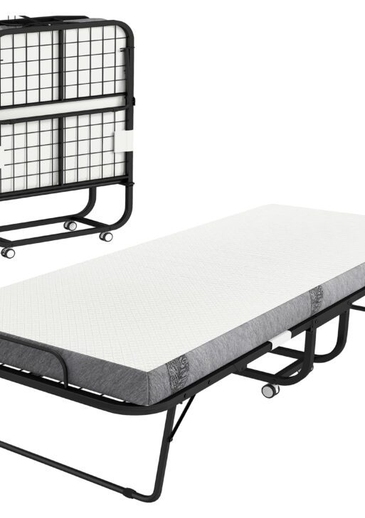 Folding Bed with Mattress for Adults, Twin Size, Portable Foldable Bed with Super Strong Steel Frame, 78.75" x 35.5", Fold Up, Roll Away & Hideaway, White