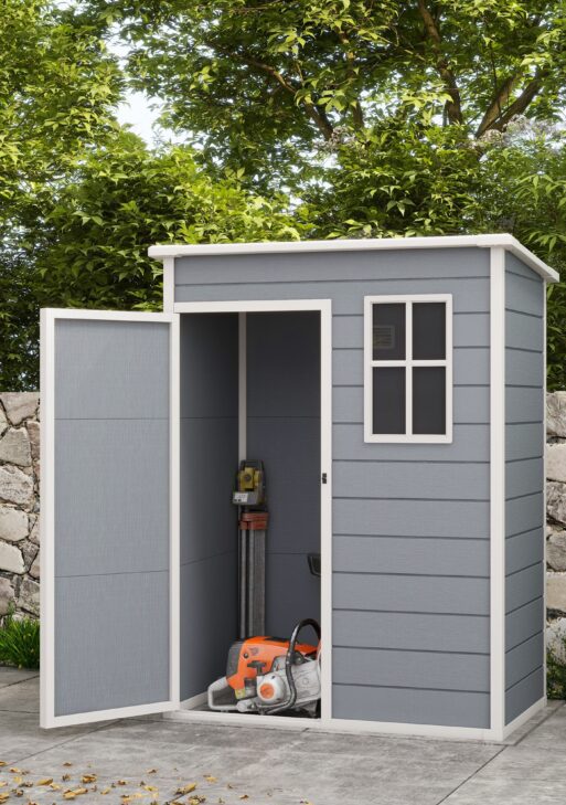 Resin Garden Shed, 5'x3' Outdoor Storage Shed with Lock, Window, Vent, Utility Tool Shed for Backyard, Patio, Gray
